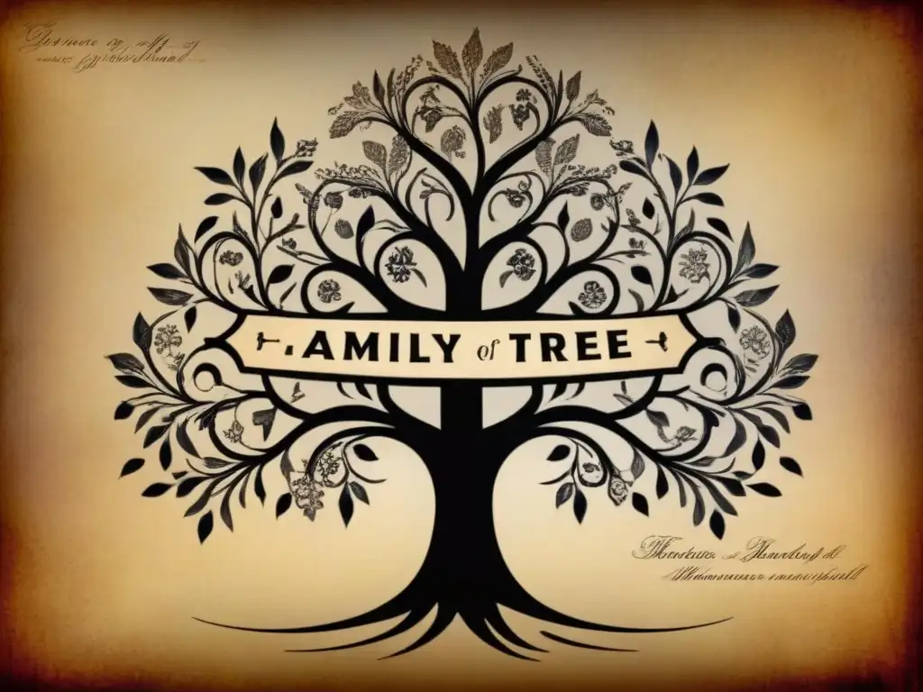 Árbol genealógico familiar vintage de los Elizalde: historia ancestral detallada Detalle exquisito del árbol genealógico de la familia Elizalde en pergamino vintage