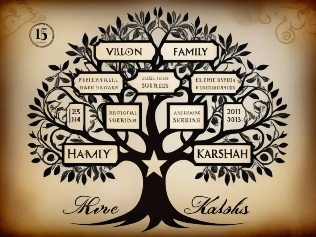 Detalle vintage: árbol genealógico de la familia Kardashian, mostrando la evolución del apellido