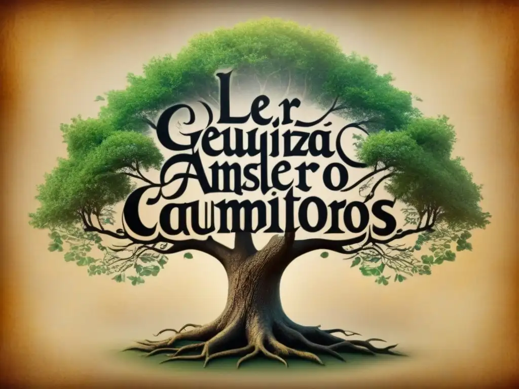 Detalle histórico de la genealogía de los Leguizamo en un árbol familiar vintage sobre pergamino envejecido