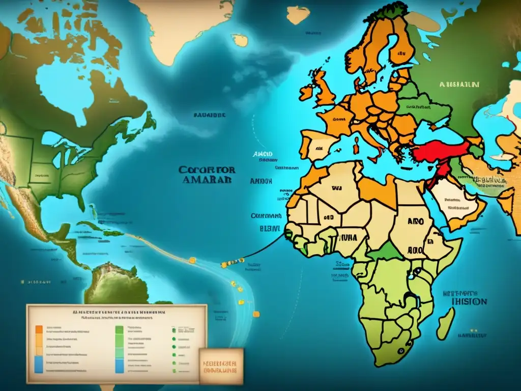 Detalle histórico y rutas de migración del apellido Amaro en un antiguo mapa vintage