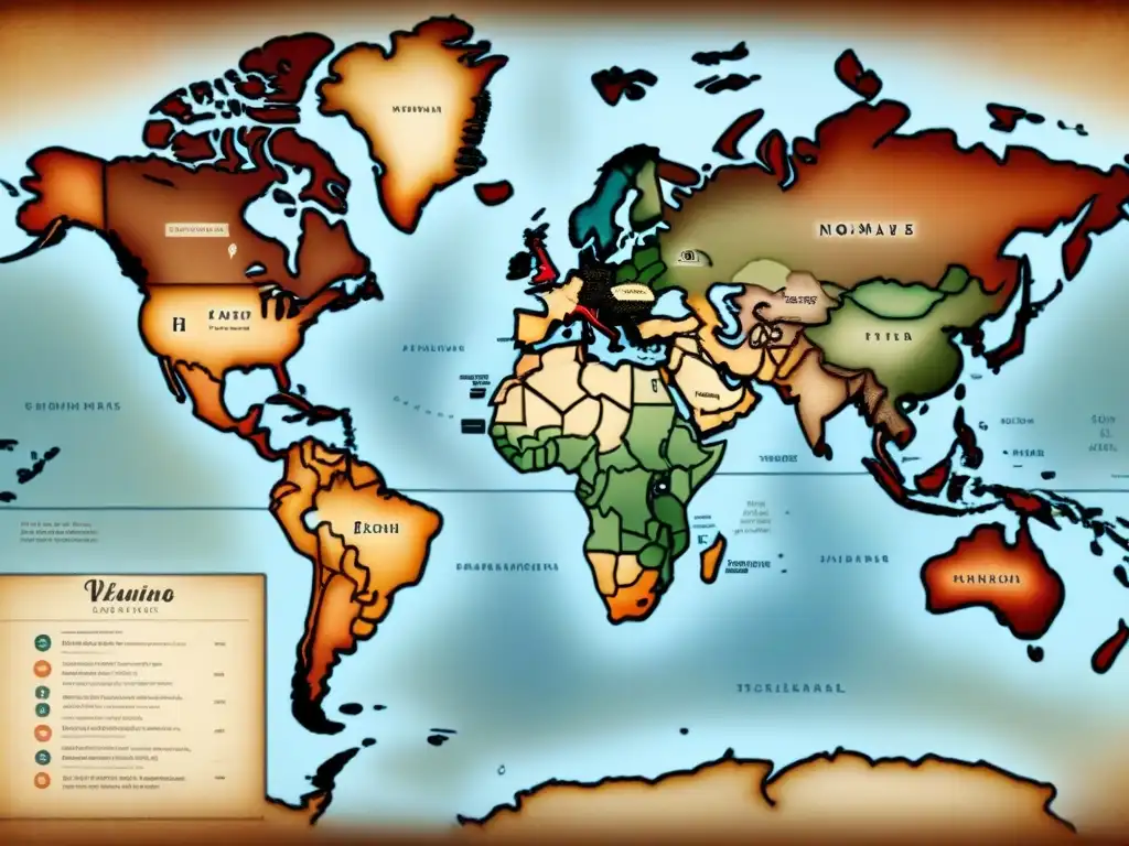 Detalle de mapa vintage mostrando migración apellidos extranjeros a África