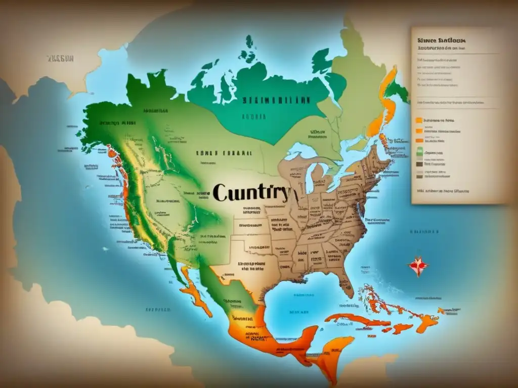 Detalle de mapa vintage de un país con apellidos que inician con 'M'