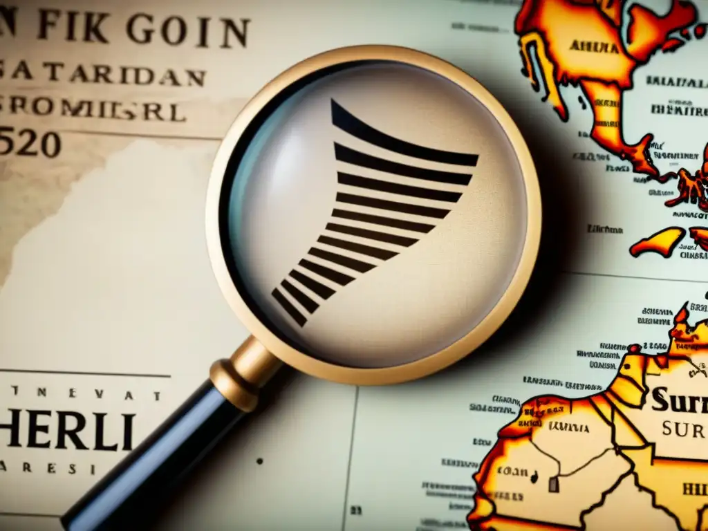 Detalle vintage: lupa sobre ADN, marcadores genéticos en antiguo mapa