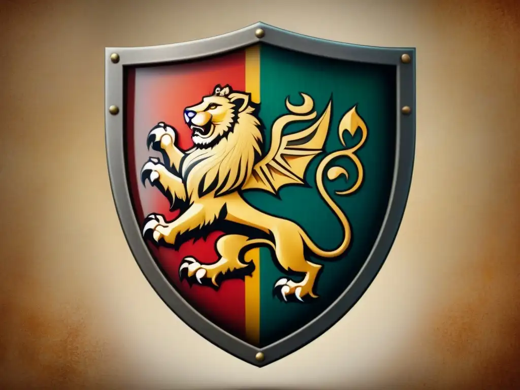 Digitalización de escudos de armas: Detallada ilustración vintage de un escudo medieval con símbolos heráldicos