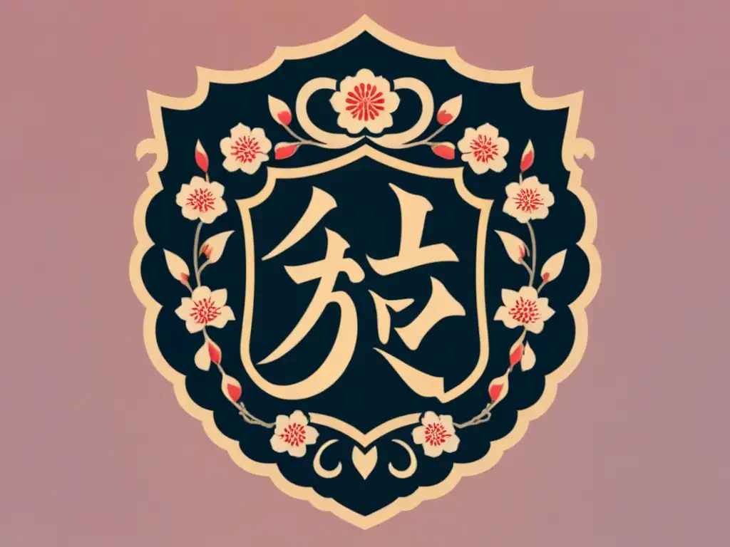 Emblema familiar japonés detallado con motivos tradicionales de cerezos en flor y olas, evocando la historia apellidos japoneses evolución