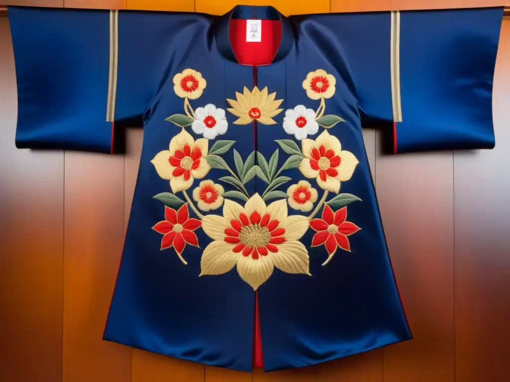 Emblema familiar japonés en kimono de seda del período Edo