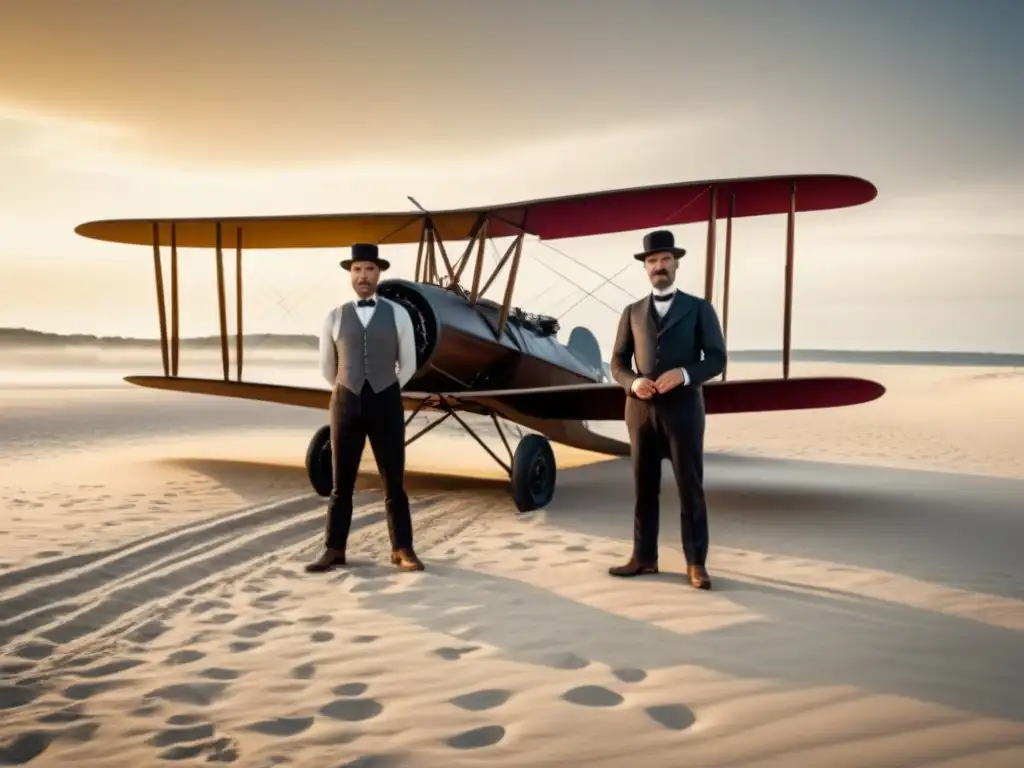 Emotiva imagen de los hermanos Wright en su taller en Kitty Hawk en 1903, destacando la historia del apellido Wright