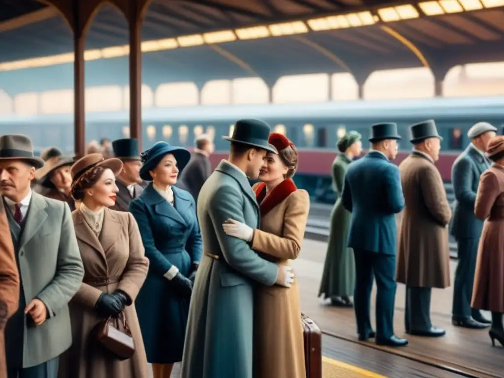 Emotivo reencuentro familiar en estación de tren de los años 1900