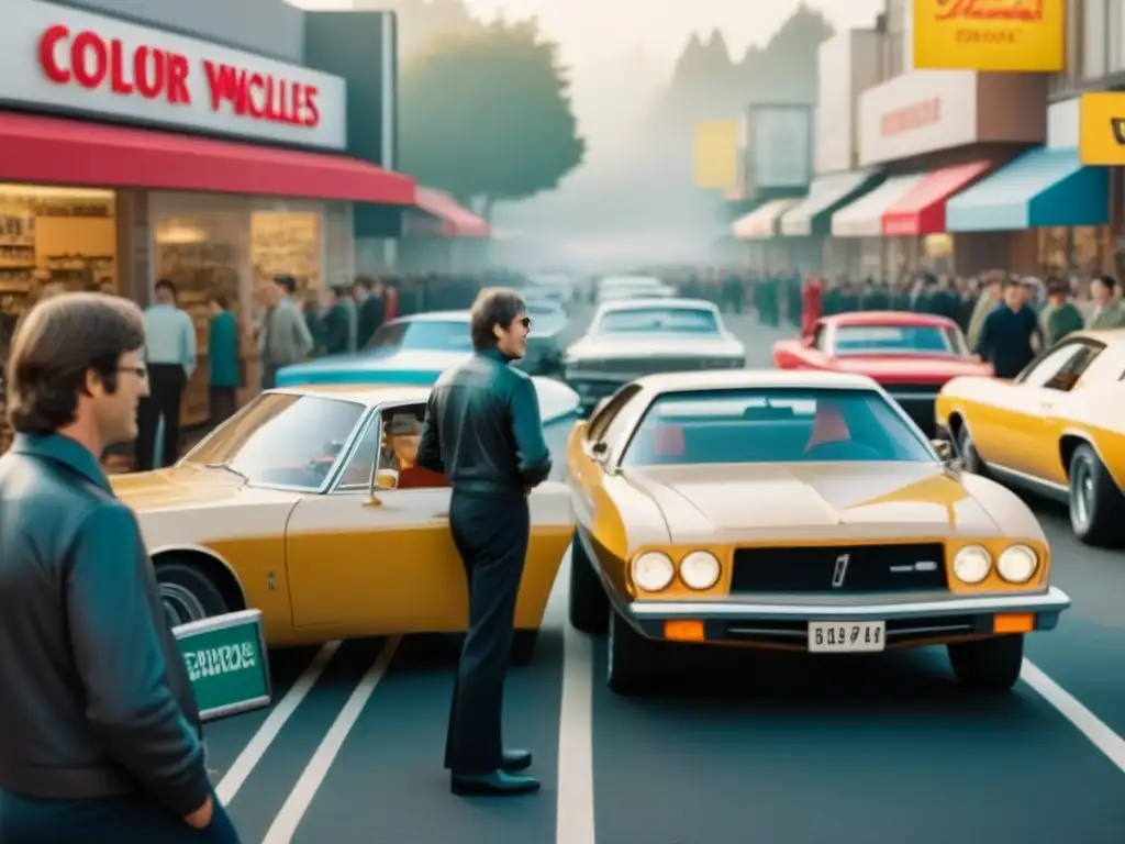 Escena callejera vintage de Silicon Valley en los 70, con Jobs y Gates debatiendo