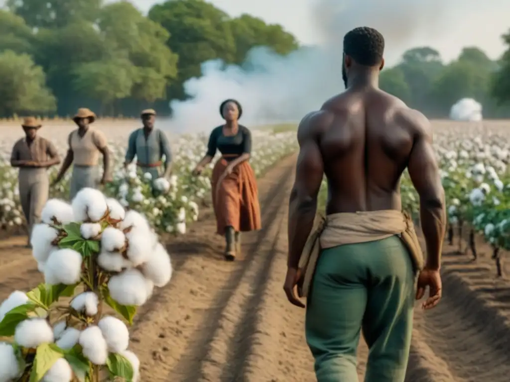 Escena impactante de esclavitud: afroamericanos trabajando en campo de algodón bajo el sol abrasador