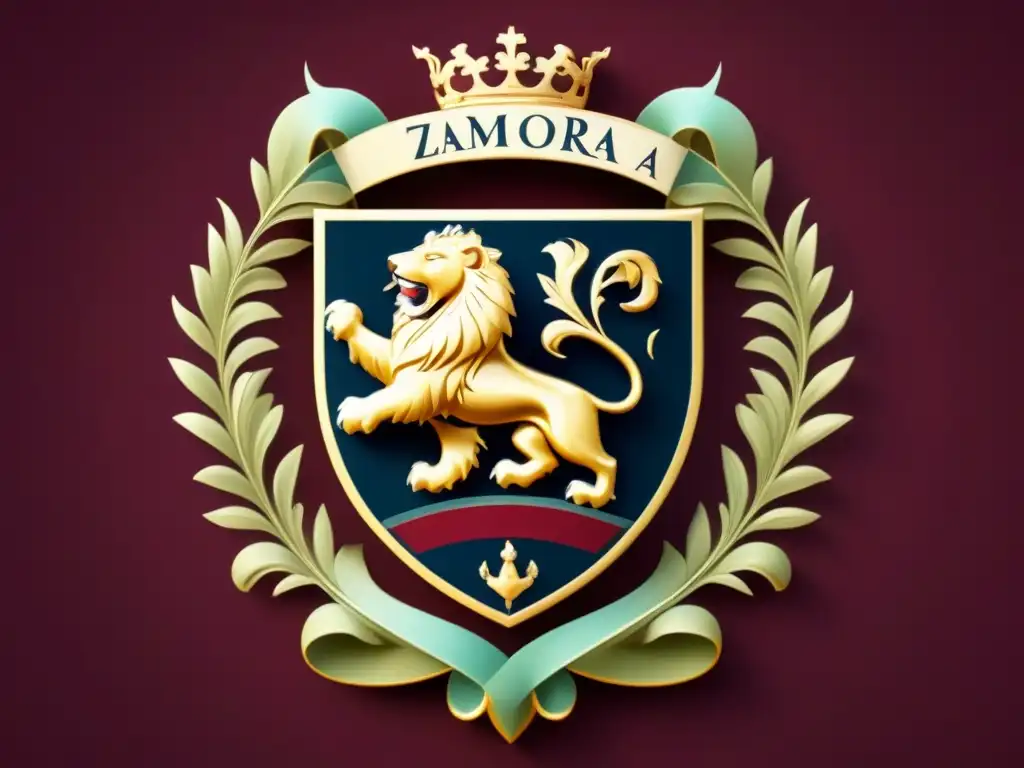 Escudo de armas ancestral detallado del apellido Zamora, simbolizando historia y linaje