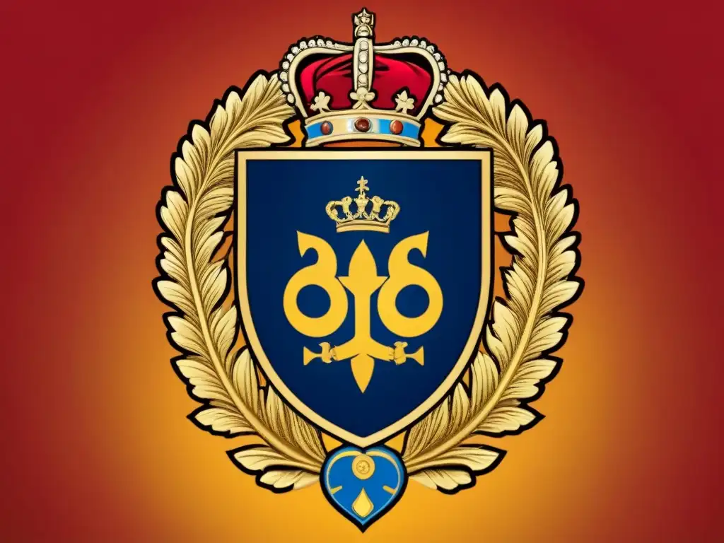 Un escudo de armas familiar ricamente detallado, simbolizando linaje y poder en la política