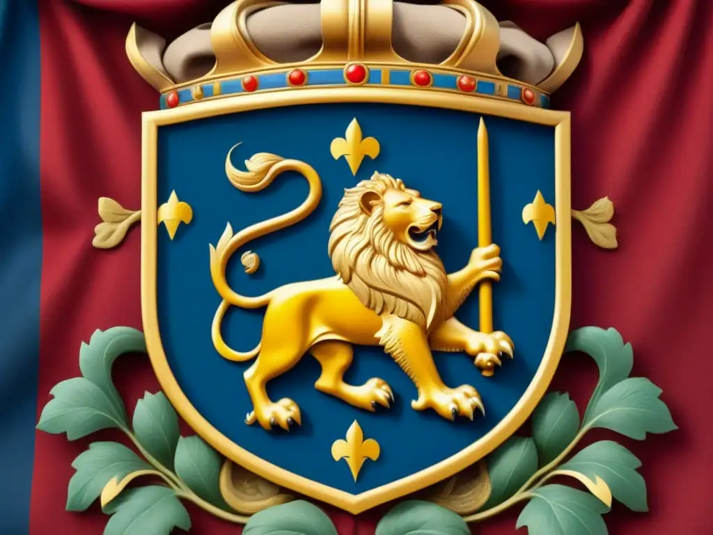 Un escudo de armas majestuoso de la familia Zaragoza, con detalles intrincados en colores ricos, exudando historia y nobleza