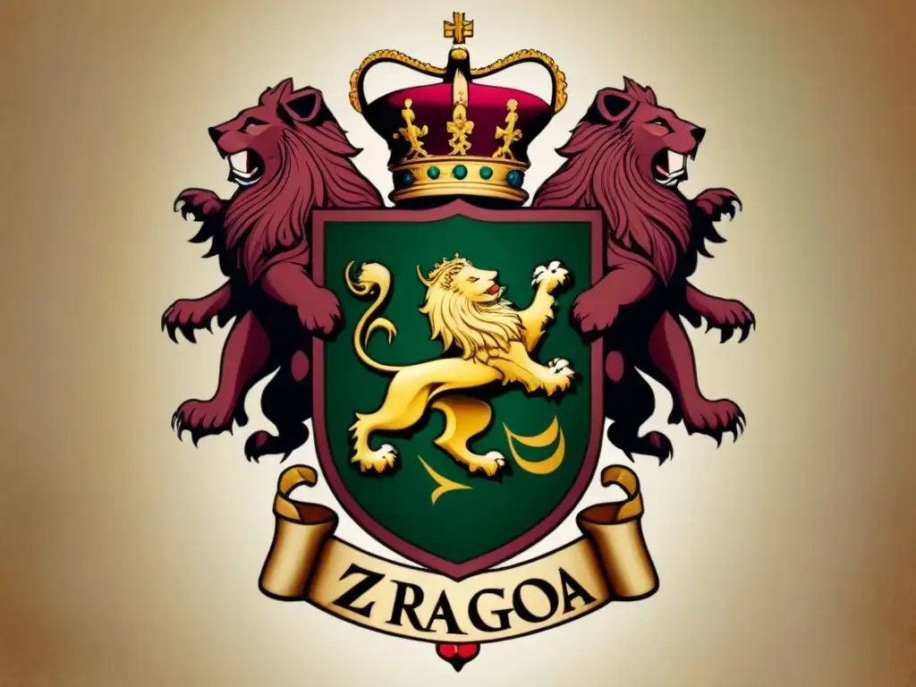 Escudo de armas majestuoso de la familia Zaragoza, con diseño detallado y colores ricos