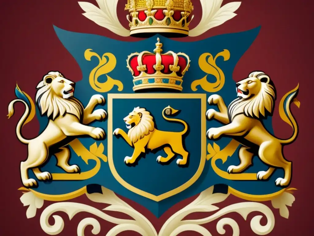 Un escudo de armas majestuoso para la familia Hervás, mostrando diseños de leones y castillos en tonos cálidos que evocan historia y nobleza