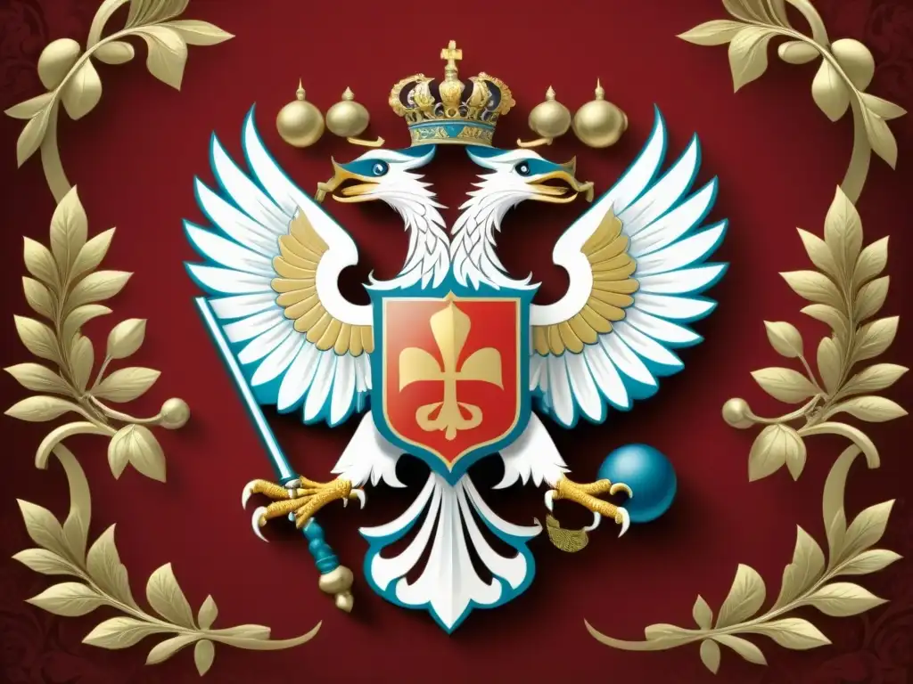 Escudo de armas ruso majestuoso con águila bicéfala, símbolo de orgullo y nobleza