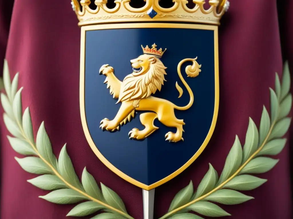 Escudo de armas vintage de la familia Herranz en España, con león, espada y corona, en colores ricos de historia y nobleza