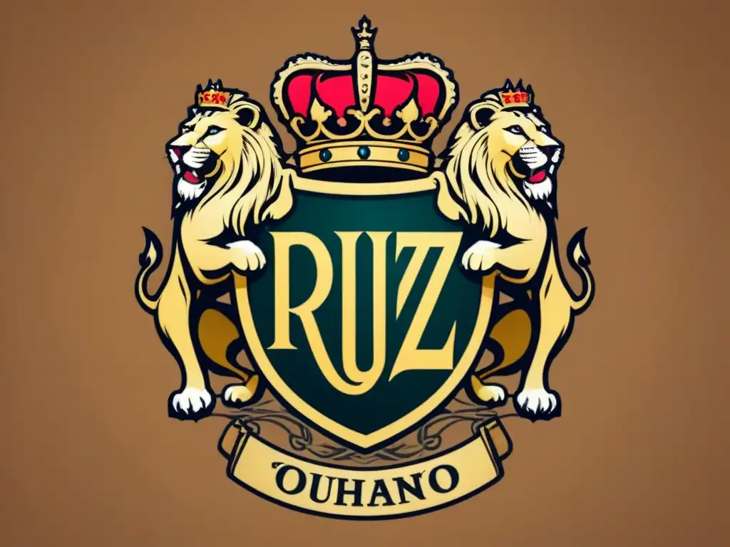 Escudo de la familia Ruiz: nobleza y tradición en un emblema vintage con leones y corona real