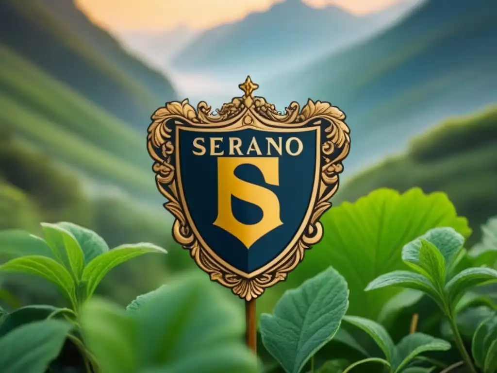 Escudo de la familia Serrano en montañas, simbolizando nobleza y origen apellido Serrano nobleza