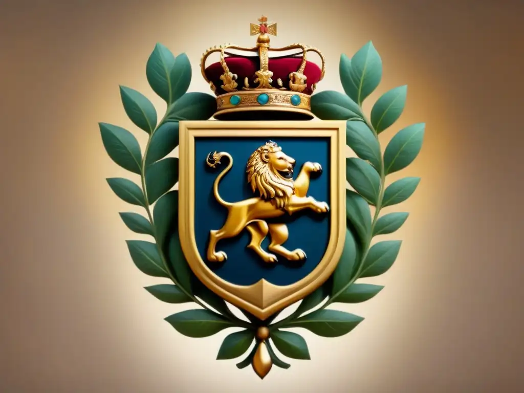 Escudo familiar antiguo con la letra 'O' rodeada de símbolos de nobleza y valor