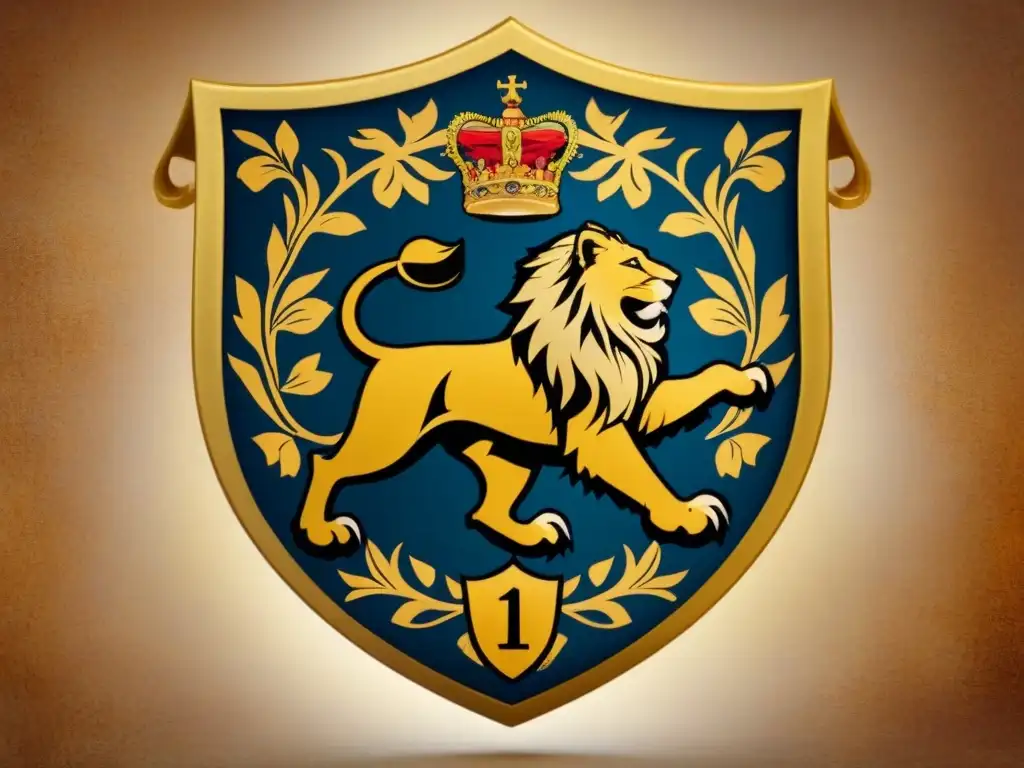 Escudo familiar detallado de la familia Silva en Portugal, con un león majestuoso y símbolos heráldicos de fuerza y honor en un pergamino texturizado