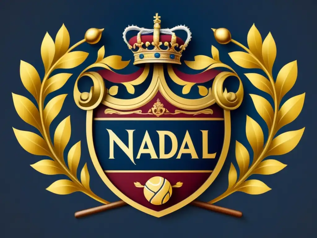 Escudo familiar 'Nadal' con detalles deportivos y símbolos de nobleza en tonos cálidos