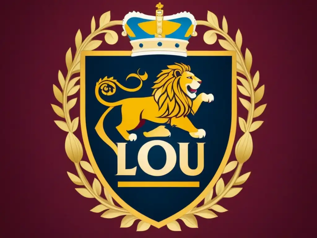 Escudo familiar con la letra 'O' rodeada de símbolos de herencia y nobleza en tonos burgundy, oro y navy