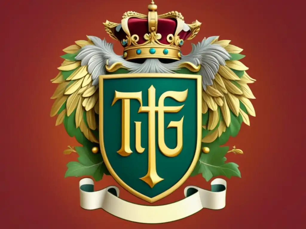 Un escudo familiar majestuoso con diseño detallado representando el significado del apellido como talismán familiar