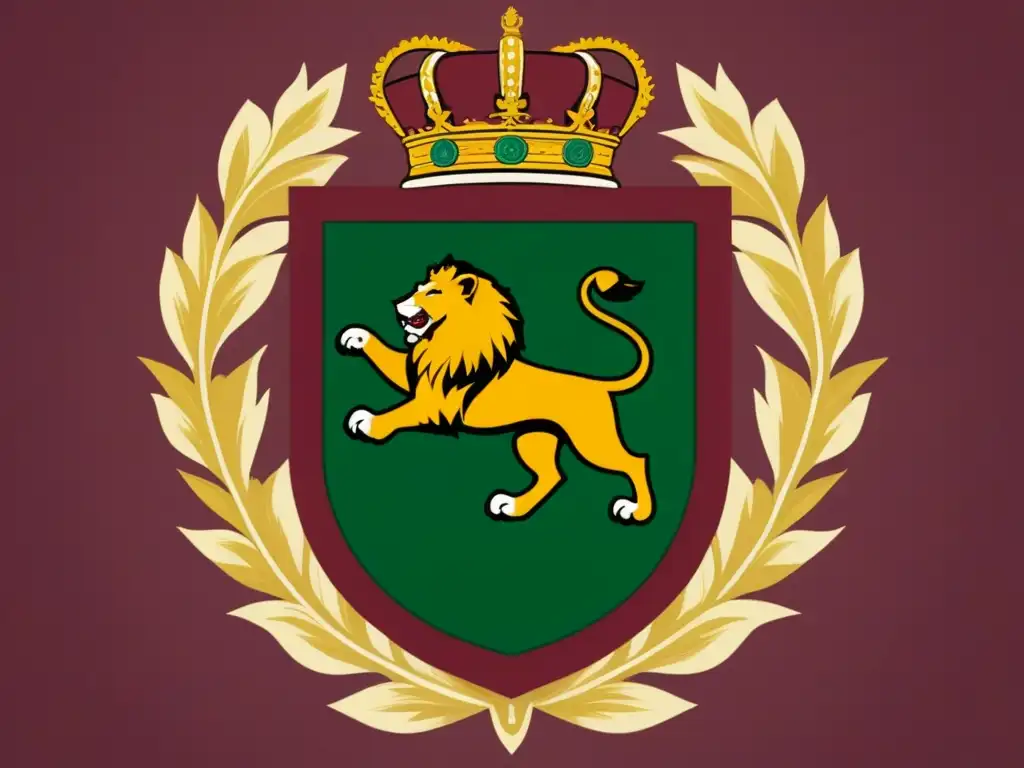 Un escudo familiar majestuoso de la historia del apellido Díaz de León, simbolizando valor, arte y legado en tonos burgundy, oro y verde esmeralda