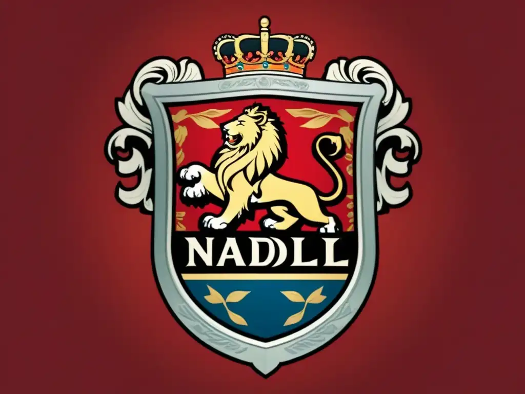 Un escudo familiar vintage detallado con el nombre 'Nadal', simbolizando fuerza y herencia