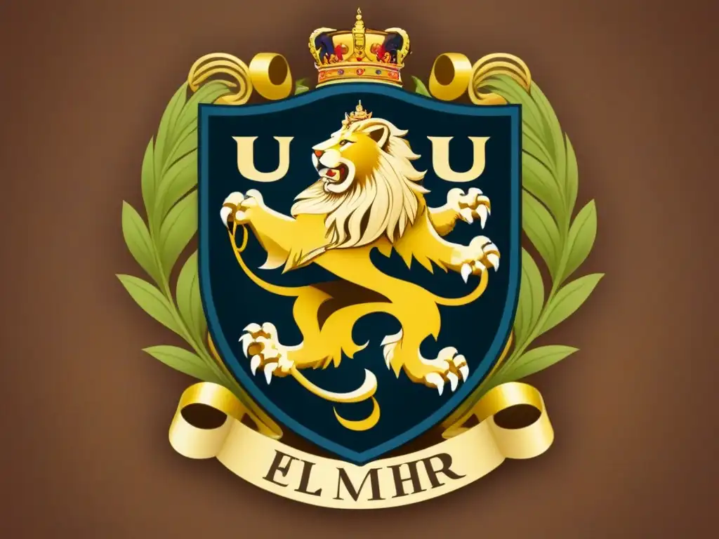 Un escudo familiar vintage con la letra 'U' entrelazada, simbolizando unidad y fuerza