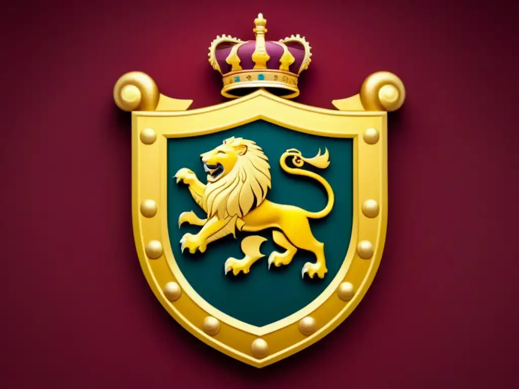 Escudo heráldico vintage de la familia Cabrera con león majestuoso Un escudo familiar vintage de los Cabrera con un león majestuoso y símbolos de herencia, en tonos burdeos y dorados