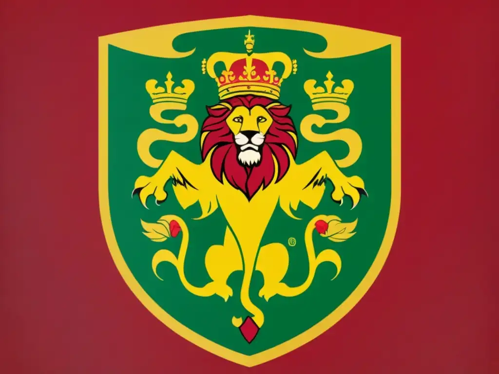 Escudo de armas vintage detallado para la familia Herrera Un escudo heráldico detallado para la familia Herrera, representando la historia del apellido Herrera con león y águila, en tonos de rojo, oro y verde