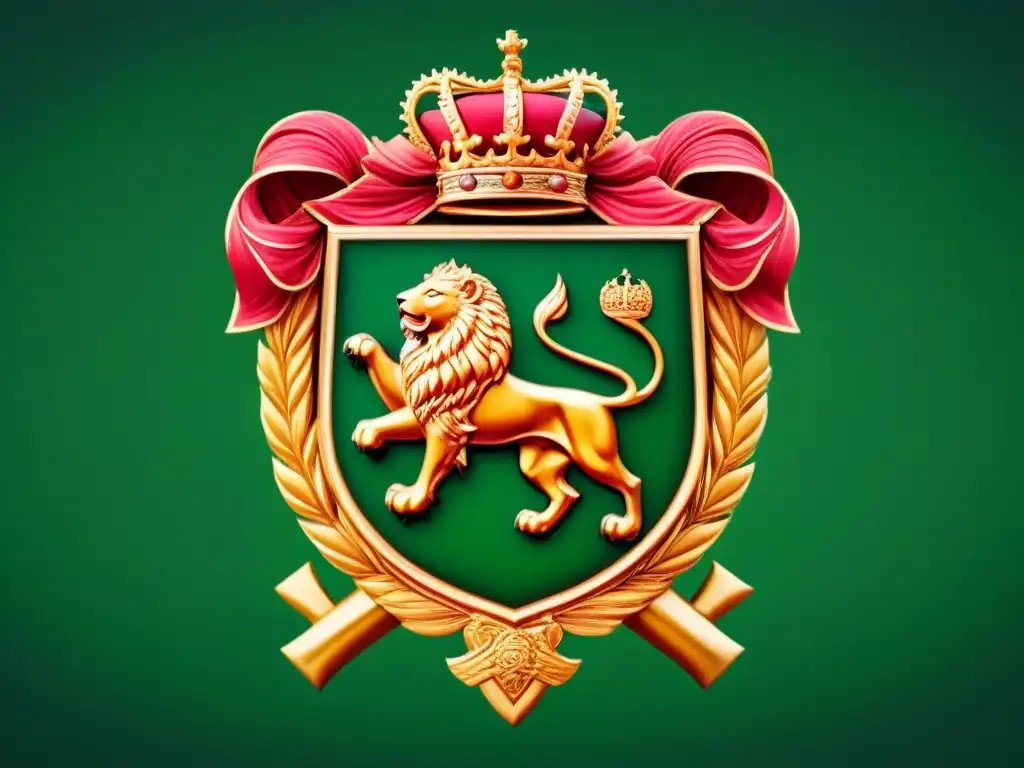 Escudo de la noble familia Ubierna, detallado y majestuoso con símbolos antiguos de fuerza y sabiduría