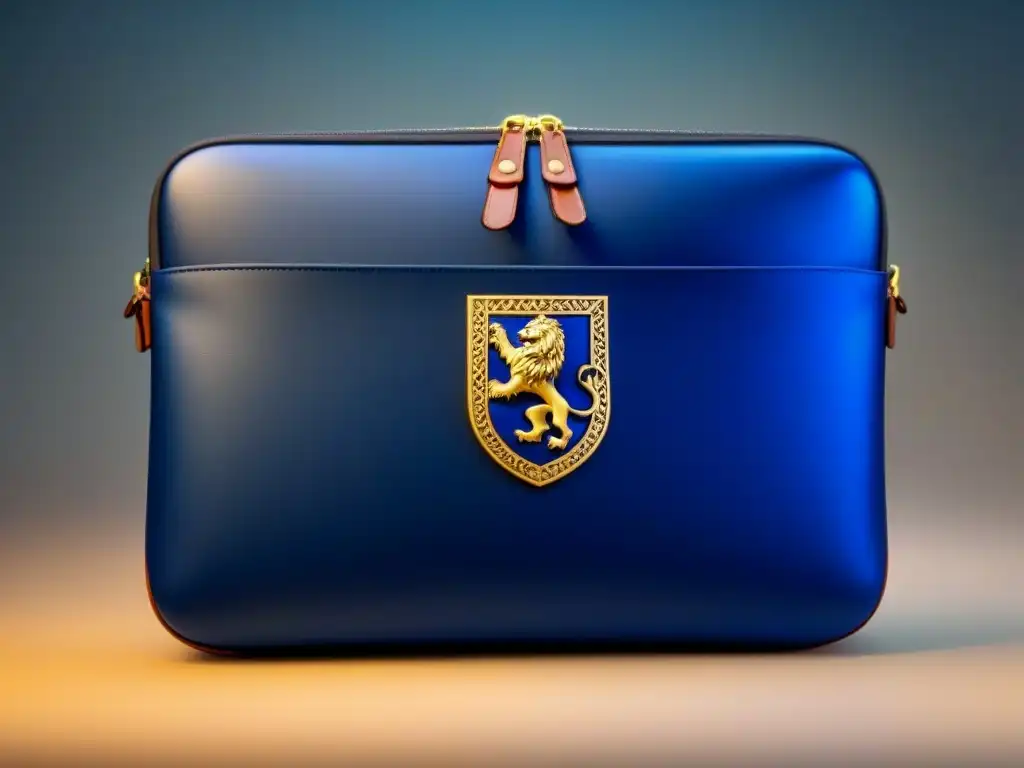 Estuche de laptop con escudo heráldico en diseño vintage sobre fondo azul real