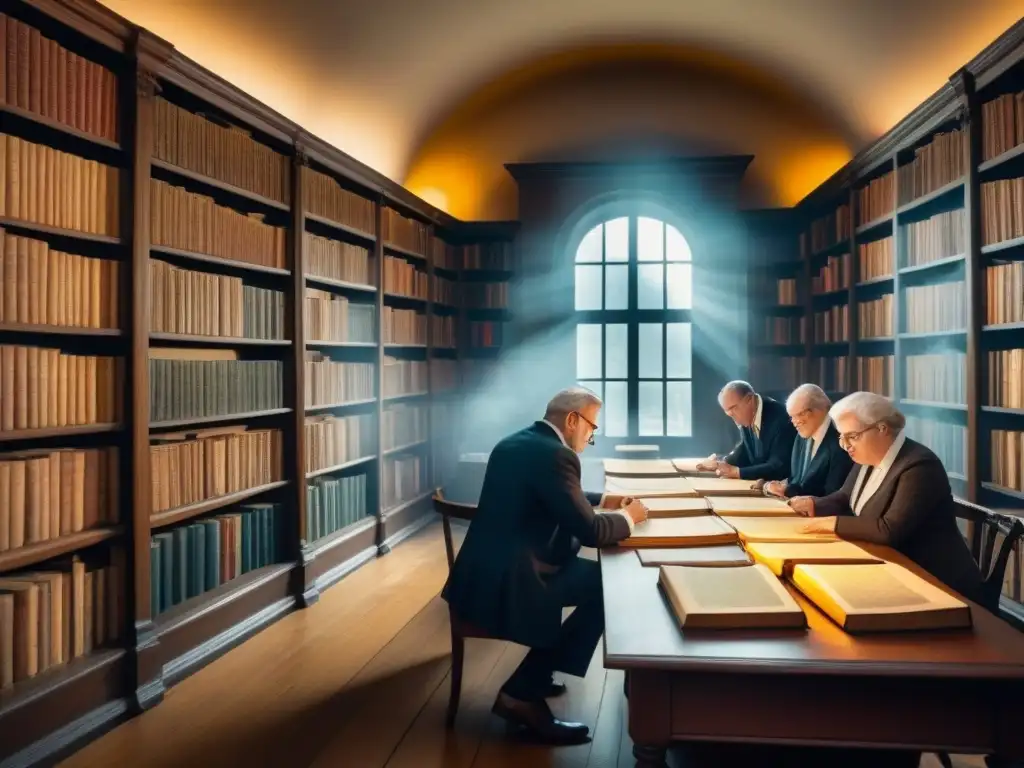 Expertos genealogistas investigan árboles genealógicos en biblioteca histórica