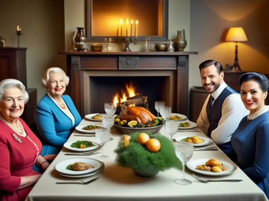 Una familia numerosa comparte historias alrededor de una mesa, envueltos en calidez y nostalgia