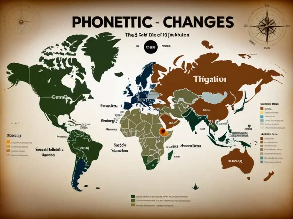 Un fascinante mapa vintage de cambios fonéticos en genealogía con detalles lingüísticos clave