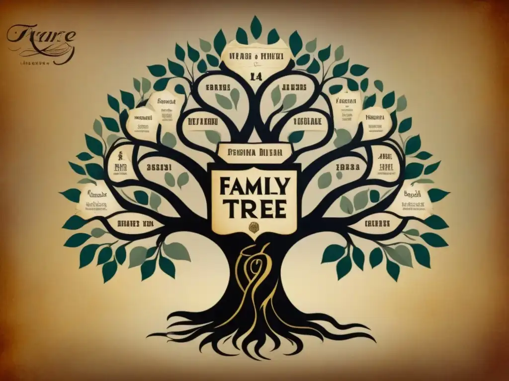 Una genealogía detallada de la familia Iriarte en un árbol genealógico vintage, con elementos históricos y literarios