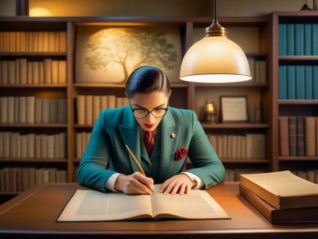 Un genealogista detallado examina un árbol genealógico con fotos antiguas