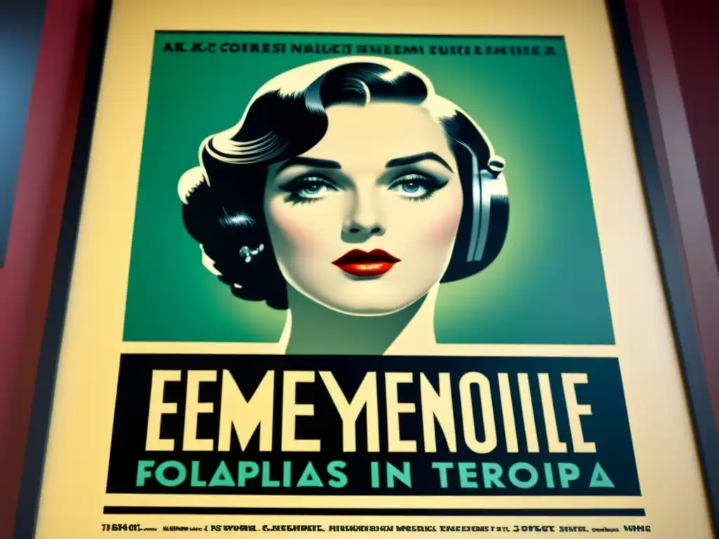 Glamurosa estrella del cine mudo evoluciona en la historia de los apellidos en el cine, en un detallado cartel vintage Art Deco