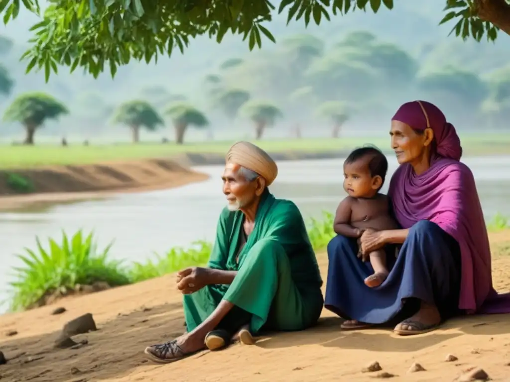 Un grupo de ancianos rohingya bajo un árbol, sus rostros cuentan historias de resiliencia