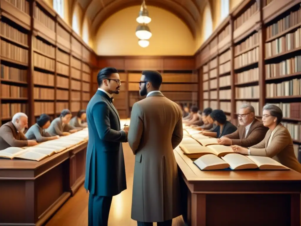 Investigación genealógica en biblioteca histórica Un grupo diverso investiga genealogía en una biblioteca histórica