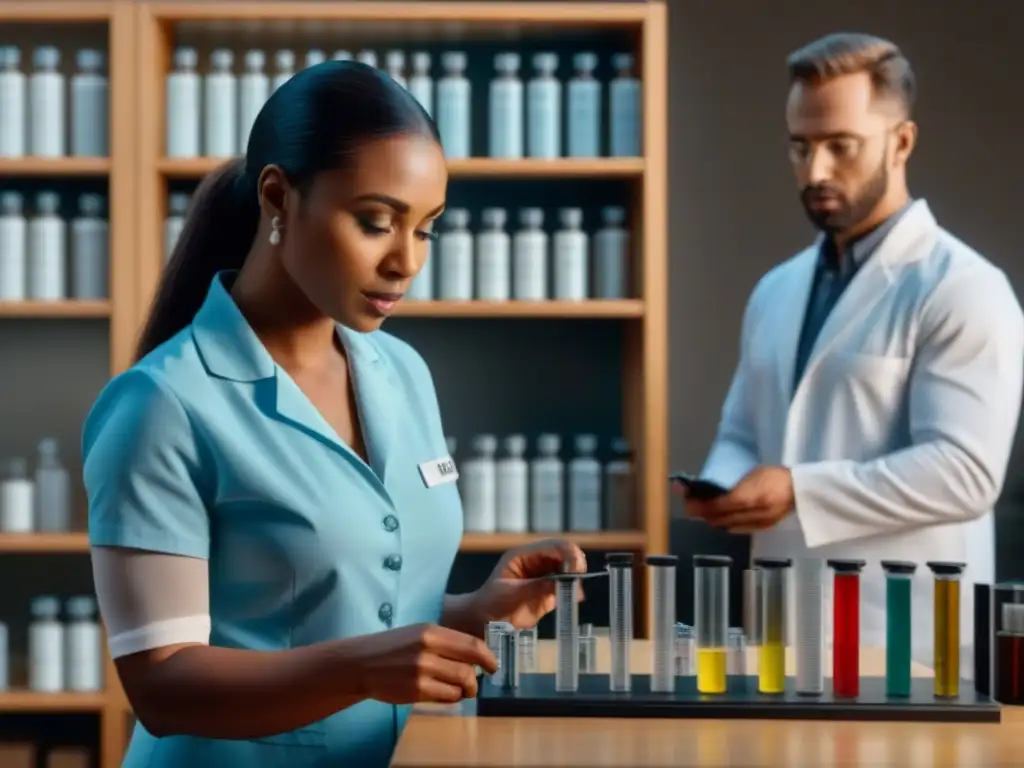 Un grupo diverso examina resultados de kits ADN en un laboratorio científico