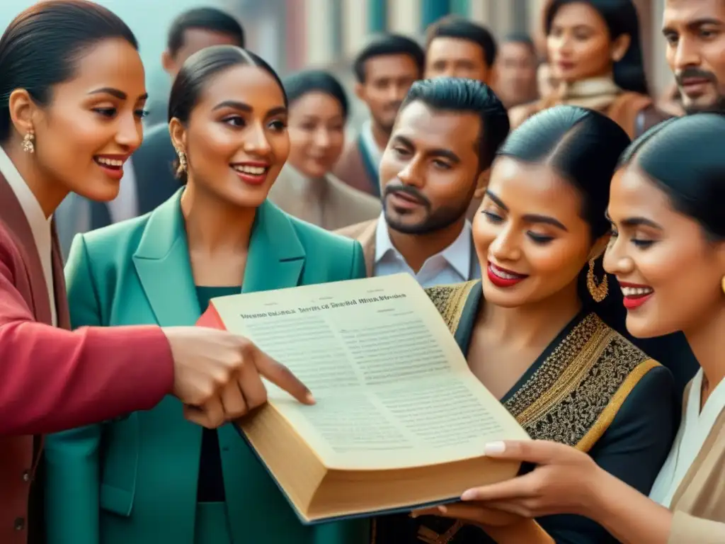 Un grupo diverso discute símbolos fonéticos en un libro, mostrando adaptación de apellidos extranjeros fonética