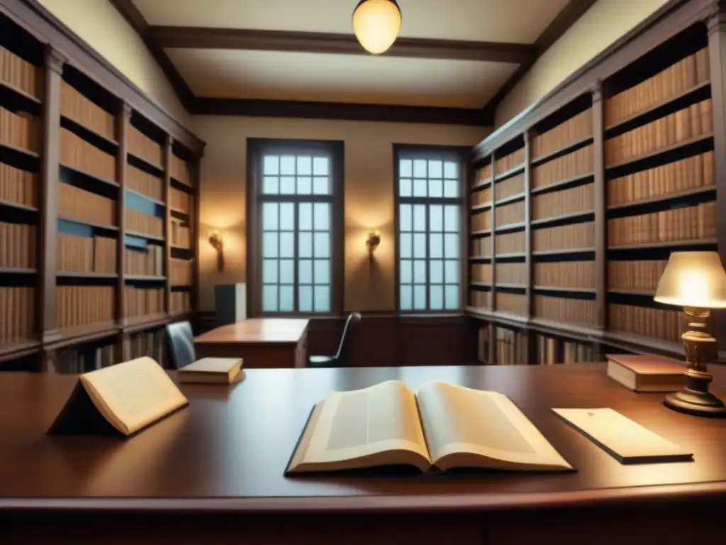 Un grupo de genealogistas colaborando en una biblioteca vintage, rodeados de libros antiguos y documentos