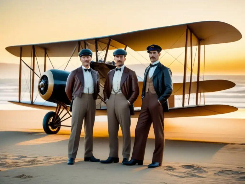 Los hermanos Wright junto al Flyer en Kitty Hawk, NC, transmiten innovación y determinación