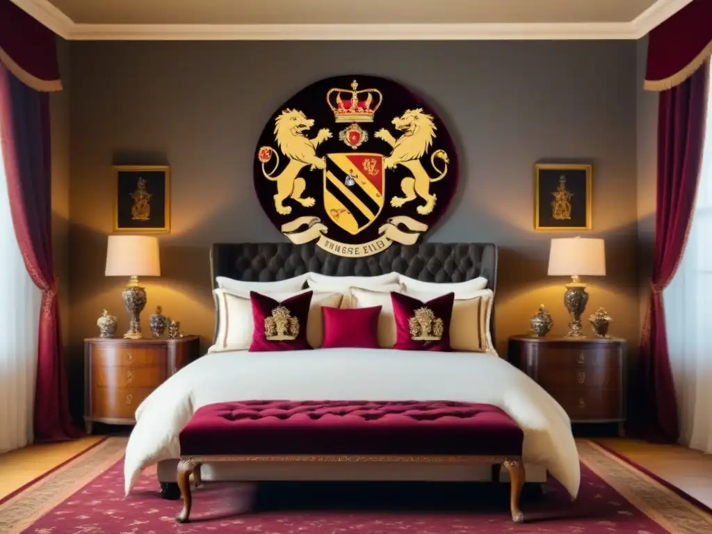 Una hermosa tapestry vintage con el escudo familiar en colores vibrantes, ideal para alfombras personalizadas con escudo apellido