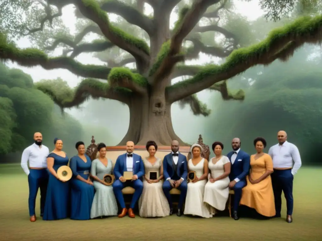 Árbol genealógico de los Freeman: Unión de diversidad y legado Una fotografía vintage en sepia de la historia del apellido Freeman: diversidad, unidad y raíces profundas en un árbol genealógico ornado