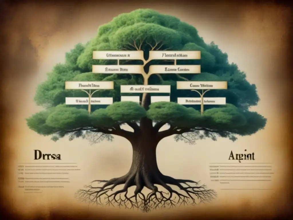 Historia del apellido Pedrosa plasmada en detallado árbol genealógico en pergamino envejecido